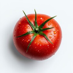 Overhead View of a Single Ripe Red Tomato with Water Droplets