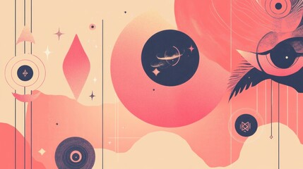 Obraz premium Spiritual paths illustrated with guiding symbols on rose background