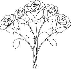 Minimalist Rose Bouquet Line Art – Floral Vector Design