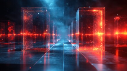 Obraz premium Futuristic Abstract Digital Landscape with Glowing Structures and Lights