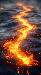 Molten Lava Flowing from an Active Volcano in a Dramatic Eruption Scene