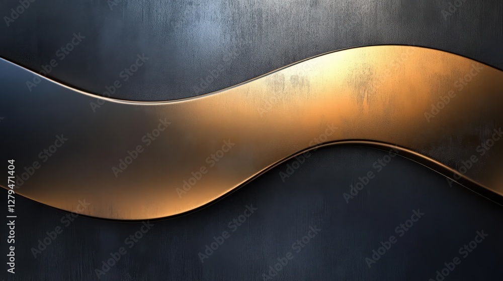 Poster abstract bronze wave on dark background with texture and gradient light