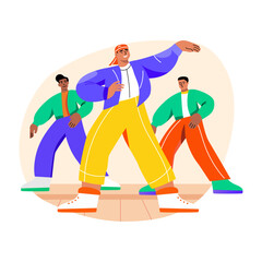 Pop dancers performance illustration in flat style
