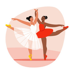 A flat style illustration of beautiful female dancers