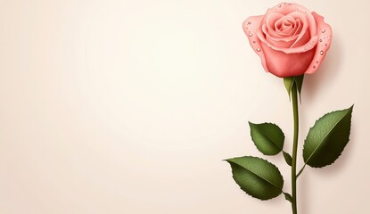Fototapeta premium Pink Rose on Beige Background Elegant Floral Image