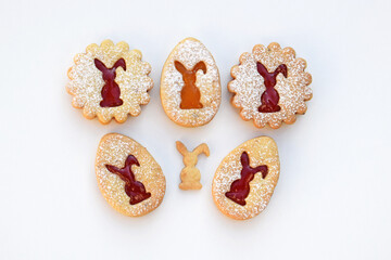 Linzer cookies filled with strawberry and apricot jam. Easter baking