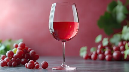 A glass of red wine sits beside red grapes. Perfect for wine tasting, restaurants, or beverage websites.