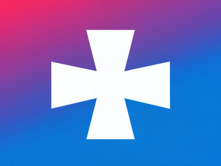 Obraz premium Simple white cross on a vibrant gradient background with blue and red tones, creating a striking visual contrast