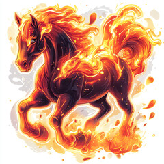 Fiery Mythical Horse: A Digital Illustration of Flames and Magic