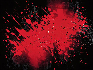 Red splatter art on a black background creating an abstract visual effect
