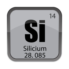 Si 14 symbol. Silicium fourteen text. 28.085 gray tile. Vector chemical square.