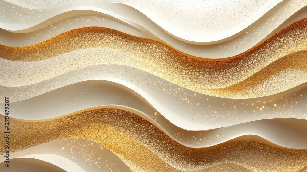 Poster elegant gold and white waves with glittering sparkles in a luxurious abstract pattern
