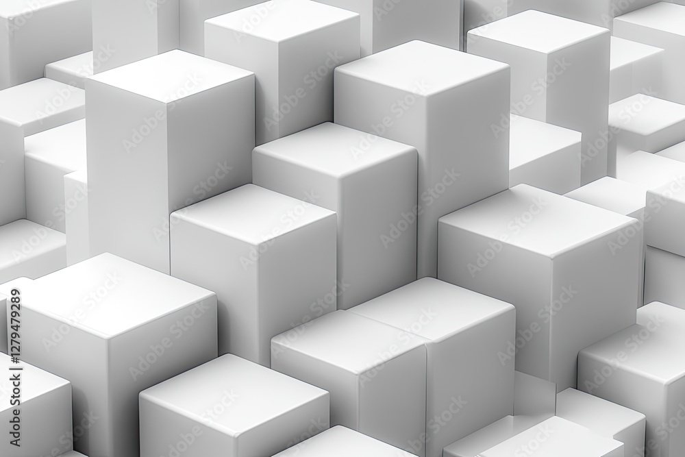 Poster abstract 3d rendering of white cubes. ideal for minimalist backgrounds, product displays, or archite