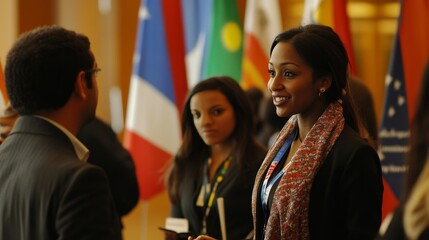 Business people networking at international forum