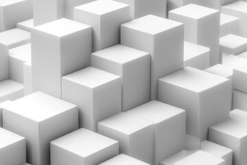 Abstract 3D rendering of white cubes. Ideal for minimalist backgrounds, product displays, or architectural concepts.