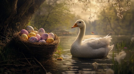 Obraz premium easter goose with eggs