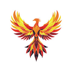 Fototapeta premium Majestic Mosaic Phoenix with Fiery Wings and Intricate Feather Design, Isolated on Transparent and White Background