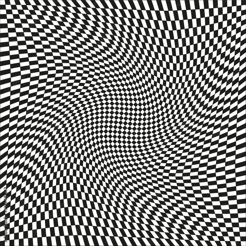 Aufkleber black white checker. optical illusion effect. distorted square pattern. dynamic abstract design.