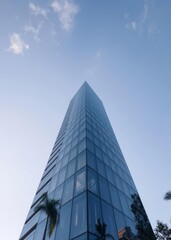 Obraz premium Spain catalonia barcelona directly below view of modern glass skyscraper skyscraper city building skyscraper downtown business architecture cityscape