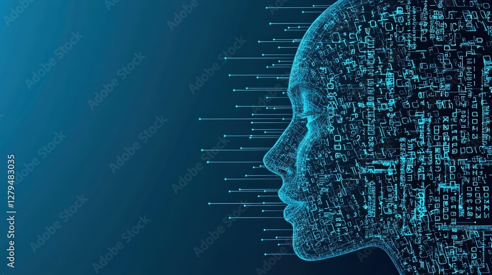Aufkleber exploring the fusion of artificial intelligence and big data through a woman's face outline in a dig