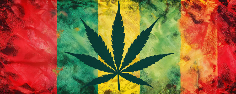 Colorful flag with cannabis leaf symbolizing a cultural celebration of marijuana and its significance in society