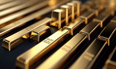 Gold bars forming a 3D animated vertical bar chart representing financial growth and investment trends