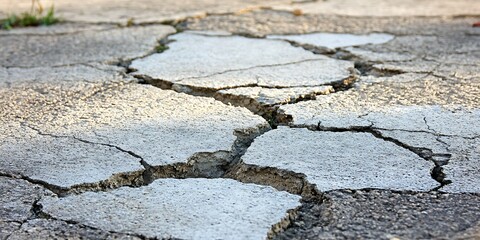 Damaged pavement, cracked concrete, road repair, urban scene, background