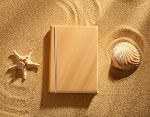 Generated image. Journal on a sandy beach for mockups