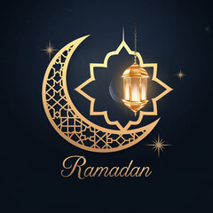 Ramadan golden lantern crescent man holding a lantern