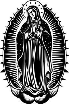 virgin mary portrait engraving vector illustration on white