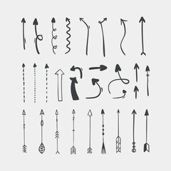 Vector illustration black hand drawn arrow set, vector arrow. Collection of different arrows icons. Arrow icon. Cursor, pointer for web design, interface. Digital graphic elements concept.