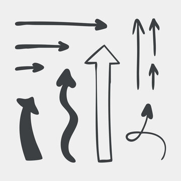 Vector illustration black hand drawn arrow set, vector arrow. Collection of different arrows icons. Arrow icon. Cursor, pointer for web design, interface. Digital graphic elements concept.