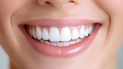 Obraz premium Close-up of a smiling mouth with perfect white teeth and healthy gums