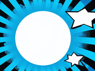 Colorful comic style background featuring blue rays and stars for creative projects and illustrations