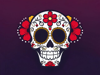 Colorful sugar skull with floral decorations representing the Day of the Dead celebration