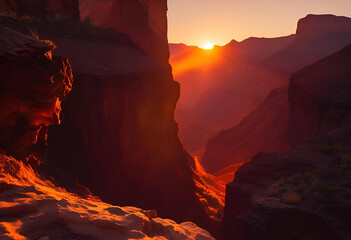 sunset canyon landscape in silhouette style

