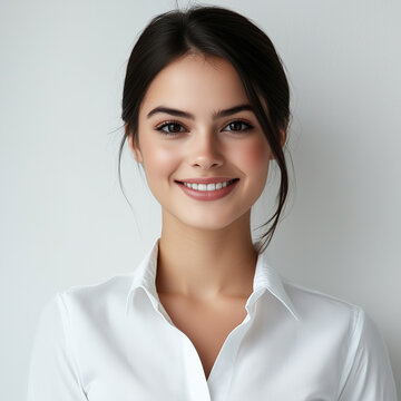 hermosa mujer latina de cabello lacio, usando camisa de trabajo, negocios, oficina, empoderada