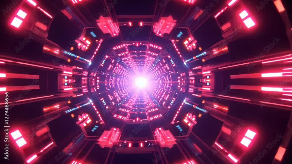 Poster vibrant neon tunnel with pulsating lights creating a futuristic atmosphere