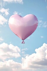 Obraz premium Minimalistic representation of love with pink heart-shaped balloon.