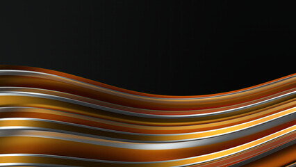 Beauty abstract background of delicate curves of silver lines on dark background with gold bands