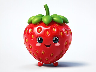 Cute animated strawberry character with big eyes and smile in a cheerful pose