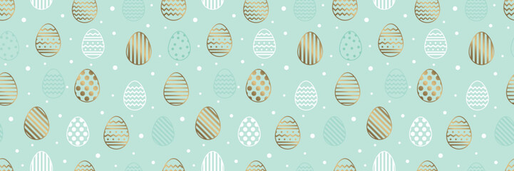 Easter seamless pattern with golden eggs. Background in modern style. Vector illustration