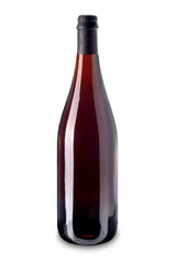 Unlabeled red beer bottle or red wine bottle isolated 