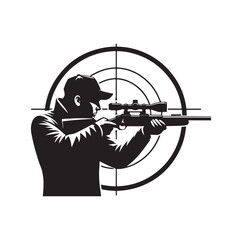 Hunter aiming at target silhouette vector illustration