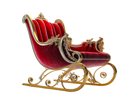 Vintage sleigh, red upholstery, gold accents
