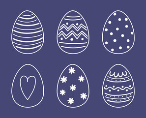 Colourful hand drawn Easter eggs set. Icons in cartoon style. Doodle. Vector illustration