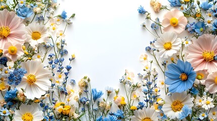 white and blue flowers on white background