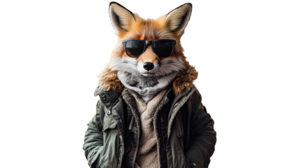 Cool fox wearing sunglasses and a stylish jacket