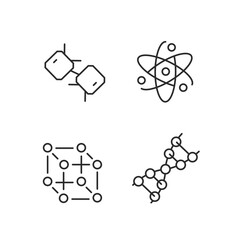 A comprehensive set of 4 chemistry laboratory icons representing scientific tools and processes used in chemical research and experiments, ideal for educational communication. Vector illustration