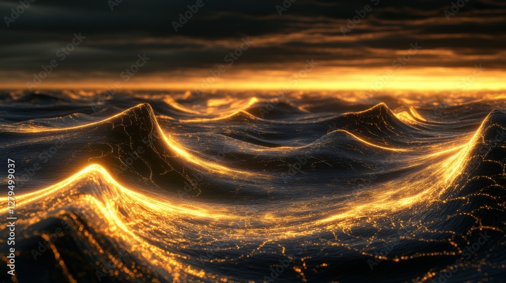 Poster digital horizon: glowing waves of data flow across a dark expanse, representing the vastness and pot